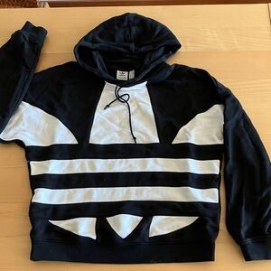 Adidas Men's Black and White Hoodie Sweater